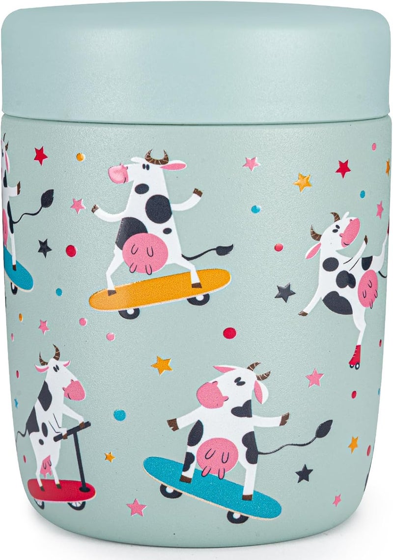 Charcy 9oz Stainless Steel Vacuum Insulated Kids Food Jar - Soup Thermo for Hot & Cold Food - Cyan Dairy Cow - Image 1